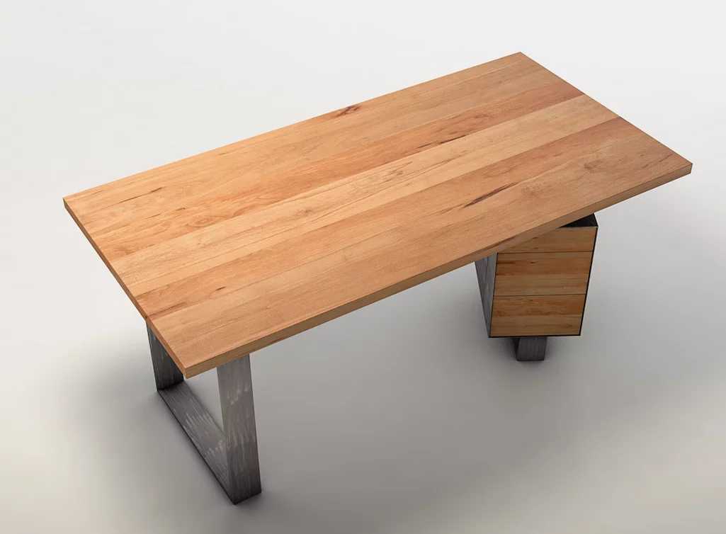 Schreibtisch aus Kernbuche massiv mit Ast- und Splintholz gefertigt A600-ST