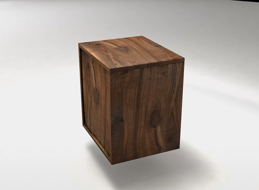 Nussbaum Schreibtisch Container mit Lochbohrungen für die Montage