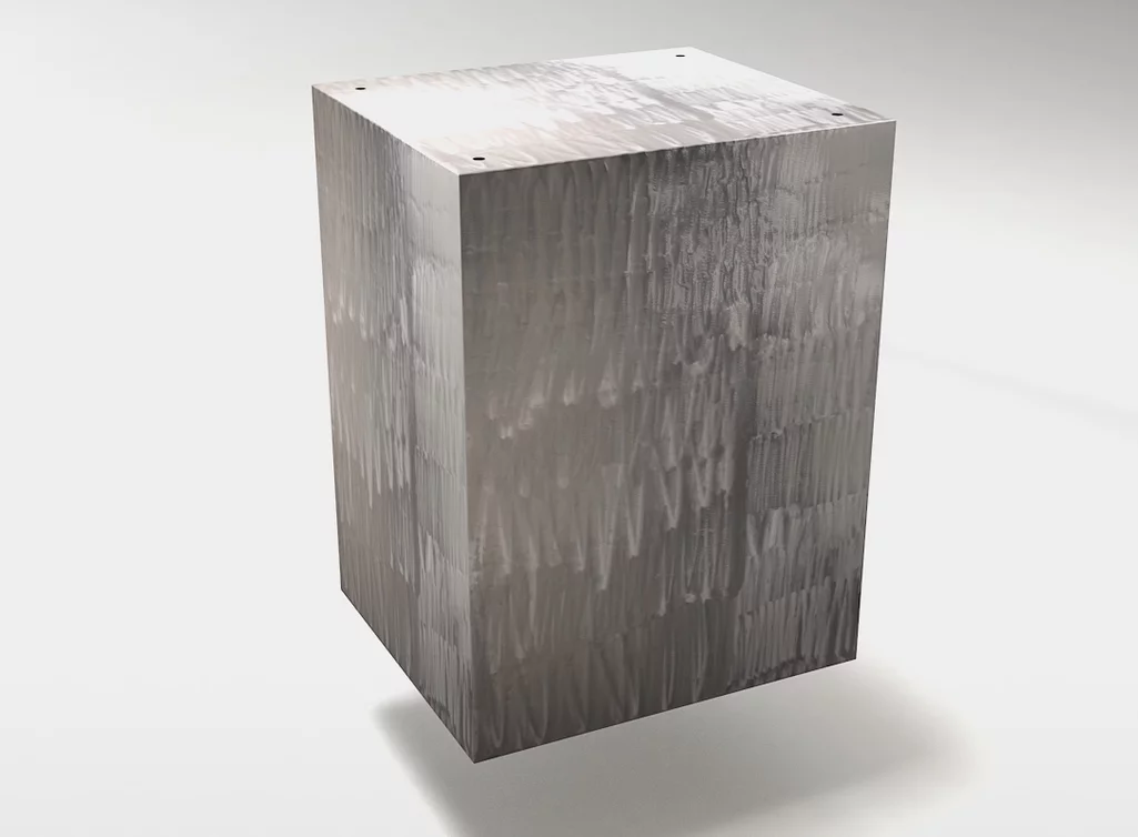 Schreibtisch Container aus Eiche und Stahl mit Lochbohrungen auf Oberseite