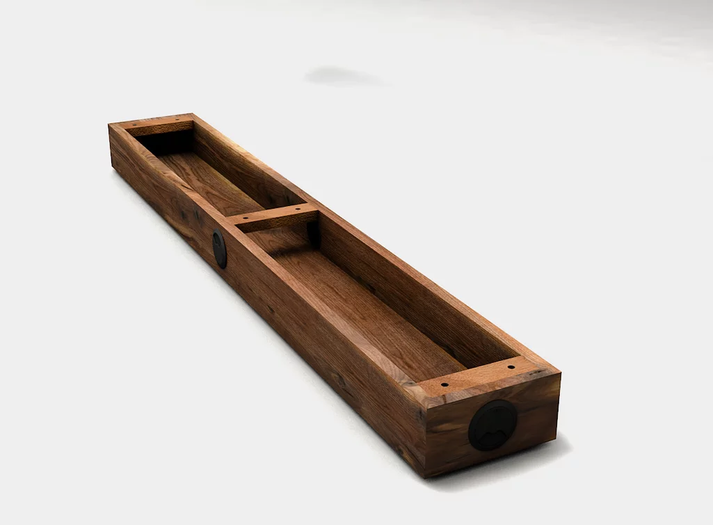 Kabelkanal Holz aus Nussbaum massiv mit Kabeldurchlässen versehen Kabelkanal Holz aus Nussbaum massiv mit Kabeldurchlässen versehen