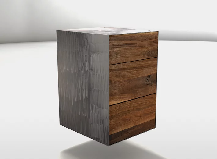Schreibtisch Container aus Metall und amerikanischem Nussbaumholz - Maßanfertigung