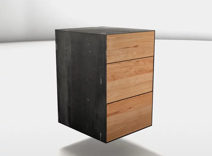 Massiver Untertisch Schubladen Container mit Massivholzfronten aus Kernbuche