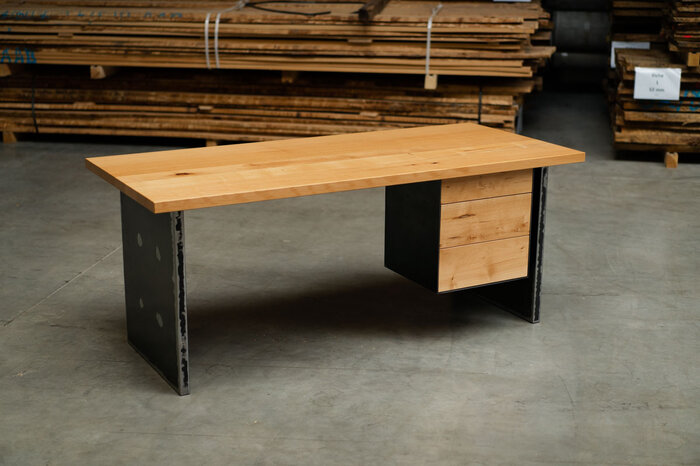 Buche Echtholz Schreibtisch mit Stahlwangen nach deinen Maßen gefertigt - SXD9D-ST