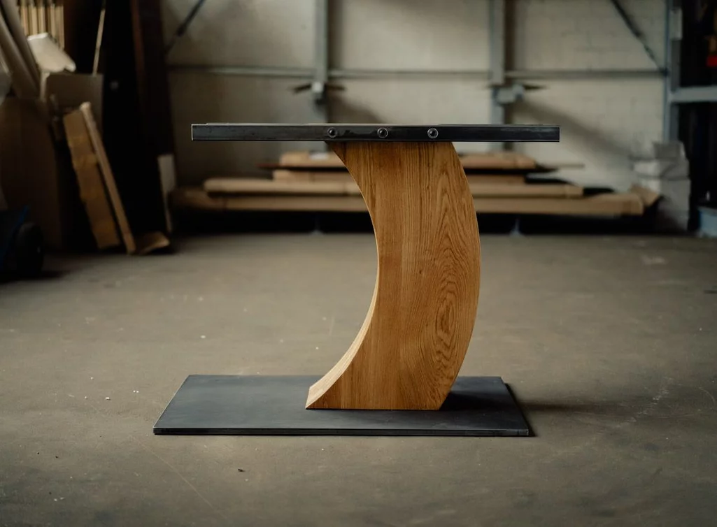 Tischuntergestell Massivholz Eiche kombiniert mit Rohstahl