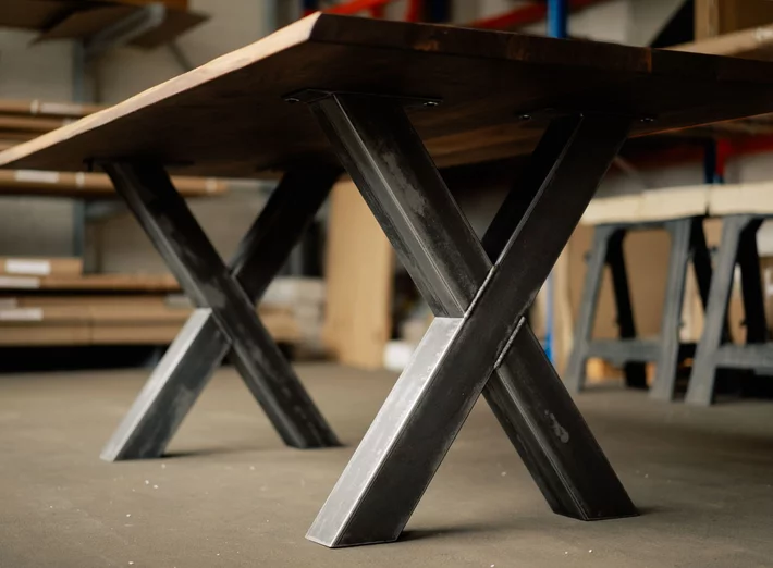 Stahlkreuz Tischgestell aus Metall nach Maß gefertigt