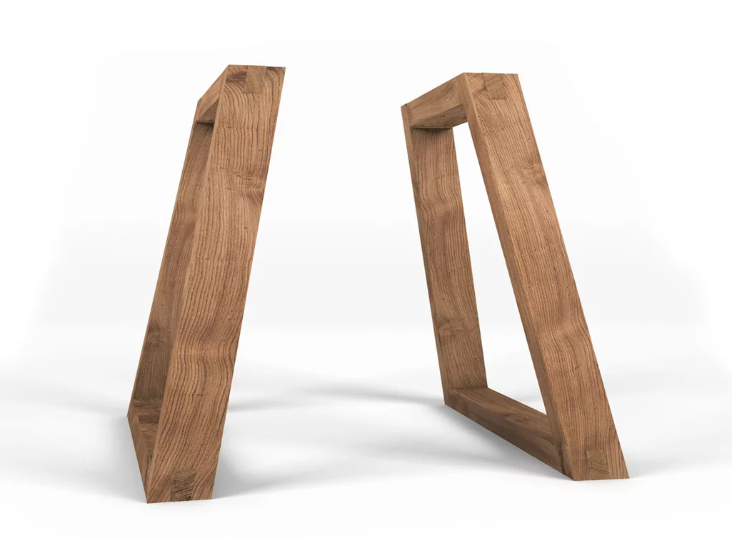 Seitenansicht der Tischkufen aus Holz für den perfekten Überblick.