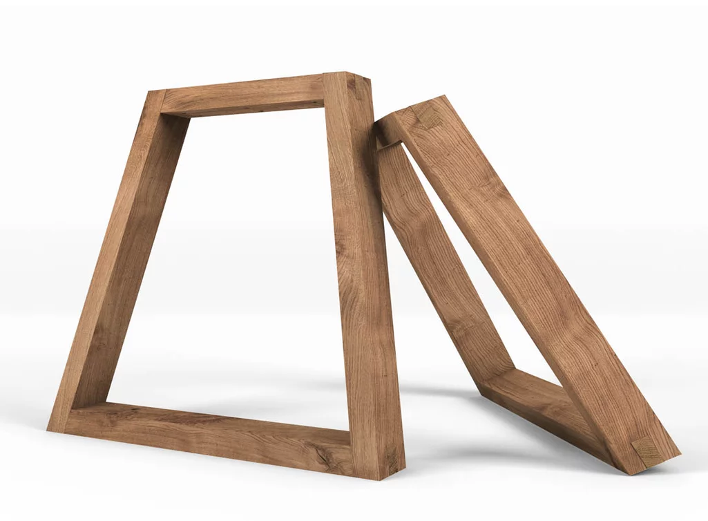 Vollerblick auf die Maserung unserer Tischkufen aus Holz nach Maß.