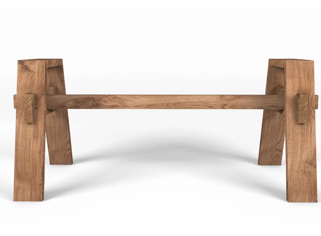 Seitenansicht des massiven Holzgestell auf Maß gefertigt.