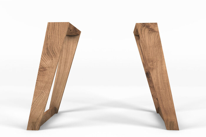 Tischkufen aus Holz in Seitenanischt für einen perfekten Blick auf die Maserung.