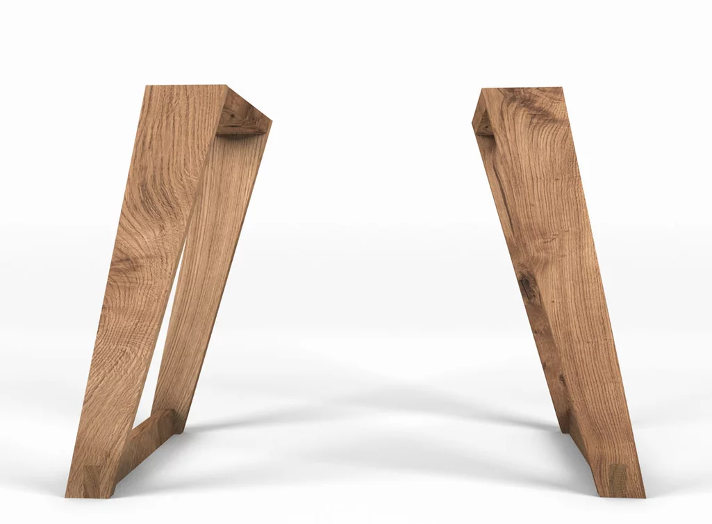 Tischkufen aus Holz in Seitenanischt für einen perfekten Blick auf die Maserung.