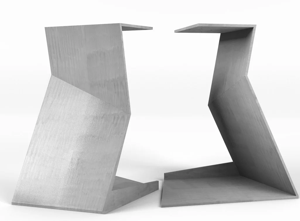 Stahl Tischgestell Design nach Maß Rück - und Seitenansicht