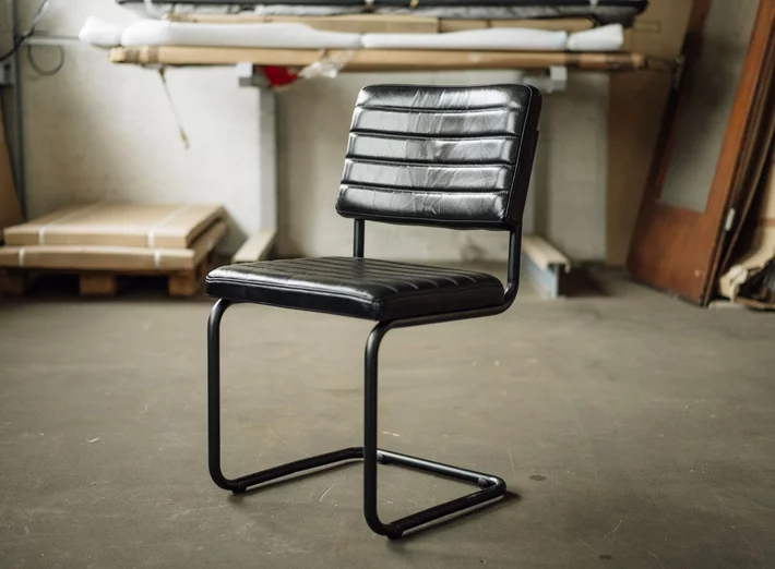 Echtleder Freischwinger Stuhl mit einem Metallgestell