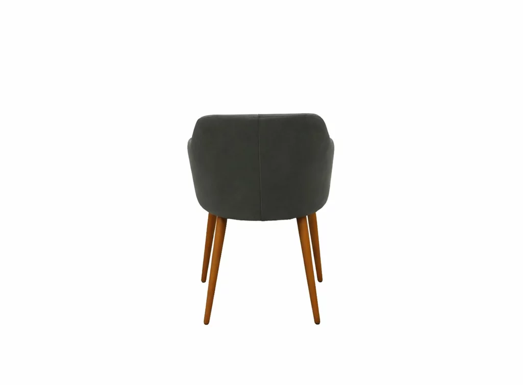 Rückenansicht des Schalenstuhls 10A mit geschwungener Schale und stabilen Holzbeinen