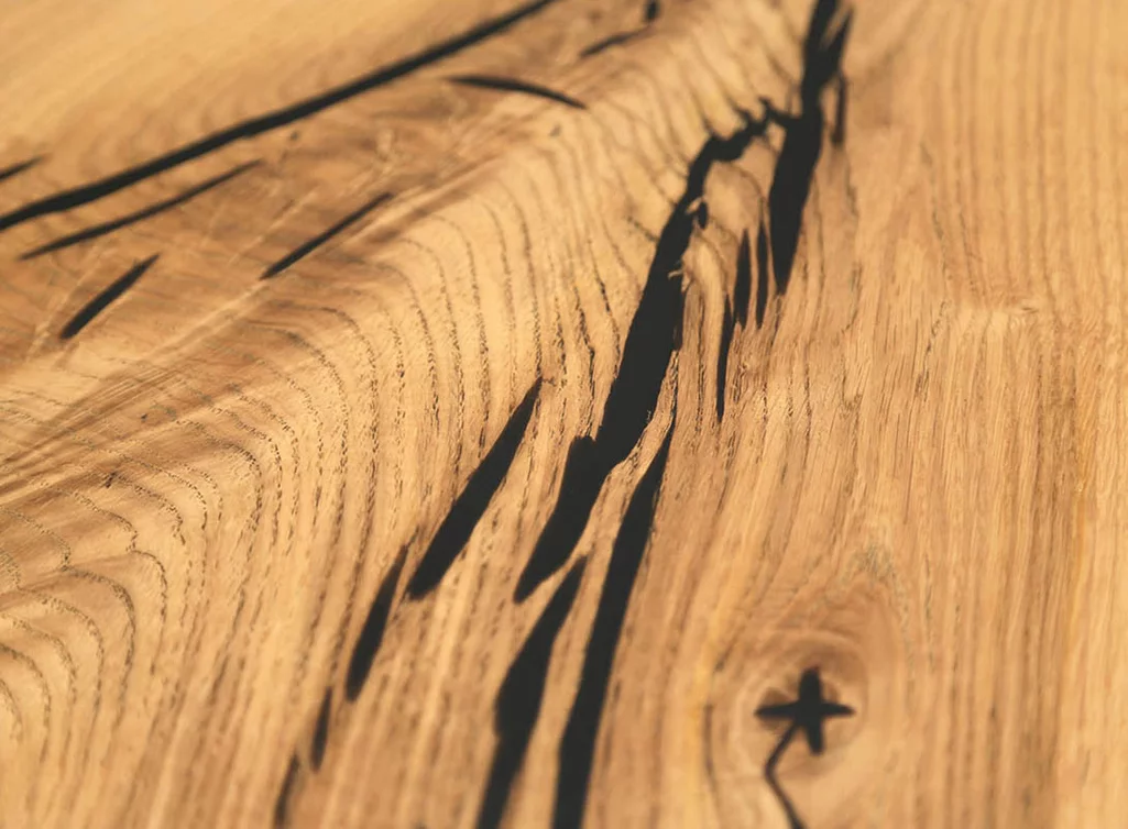 Tisch Holzscheibe aus Eiche massiv in 204cm Länge, Unikat Nr. 303