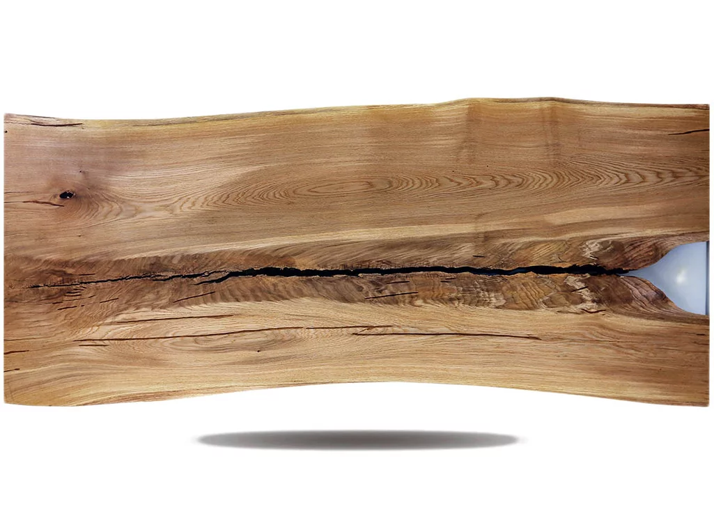 Baumstamm Tischplatte aus Eiche Massivholz mit Epoxidharz gefertigt