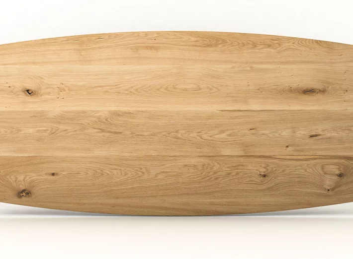 Tischplatte nach Maß aus Eiche in Bootsform gefertigt