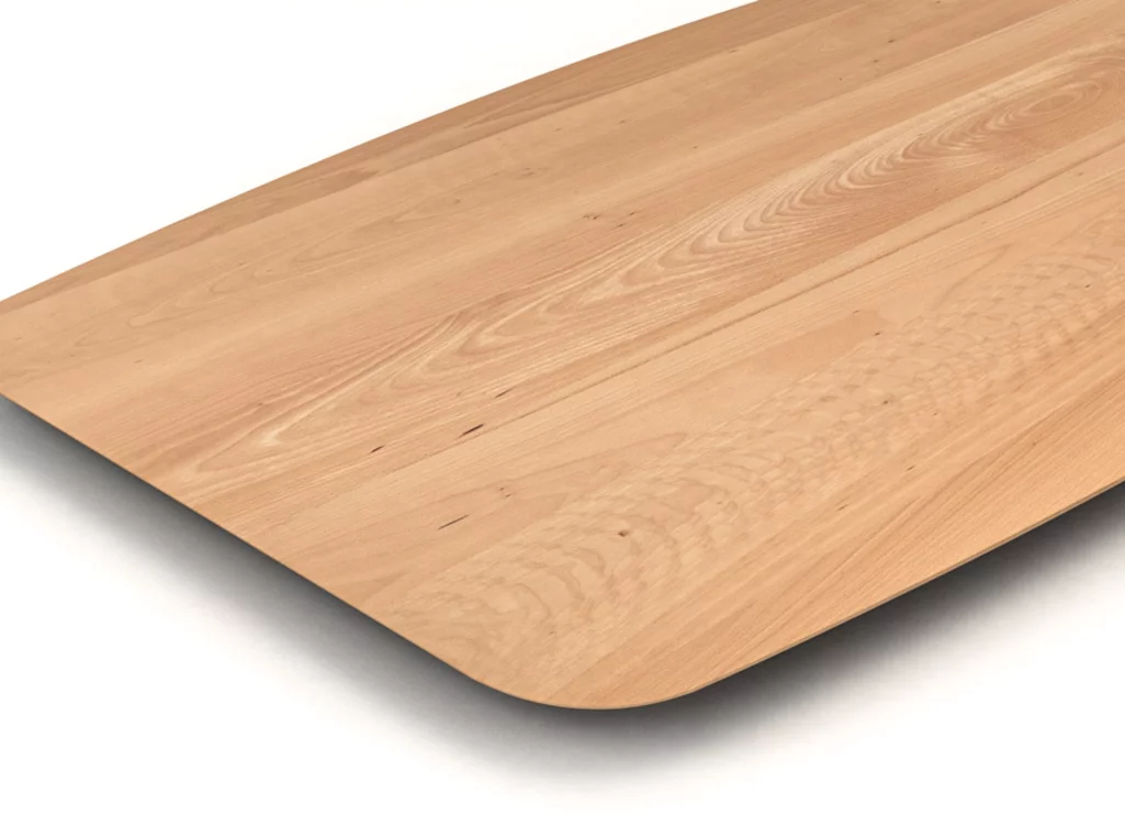 Massivholzplatte aus weitgehend astfreier Buche in Bootsform