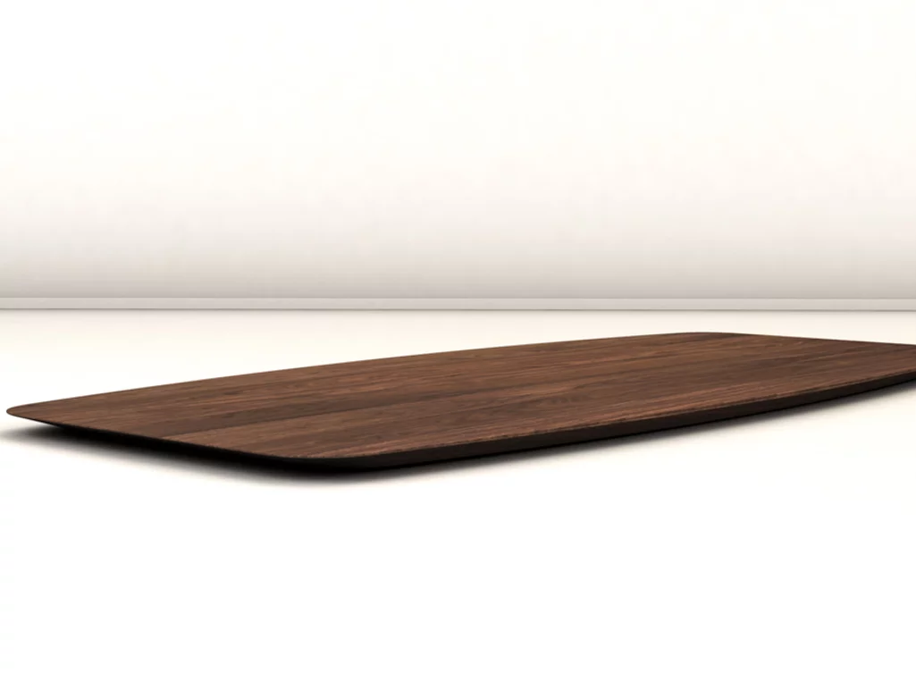 Massivholzplatte Nussbaum in moderner Bootsform gefertigt