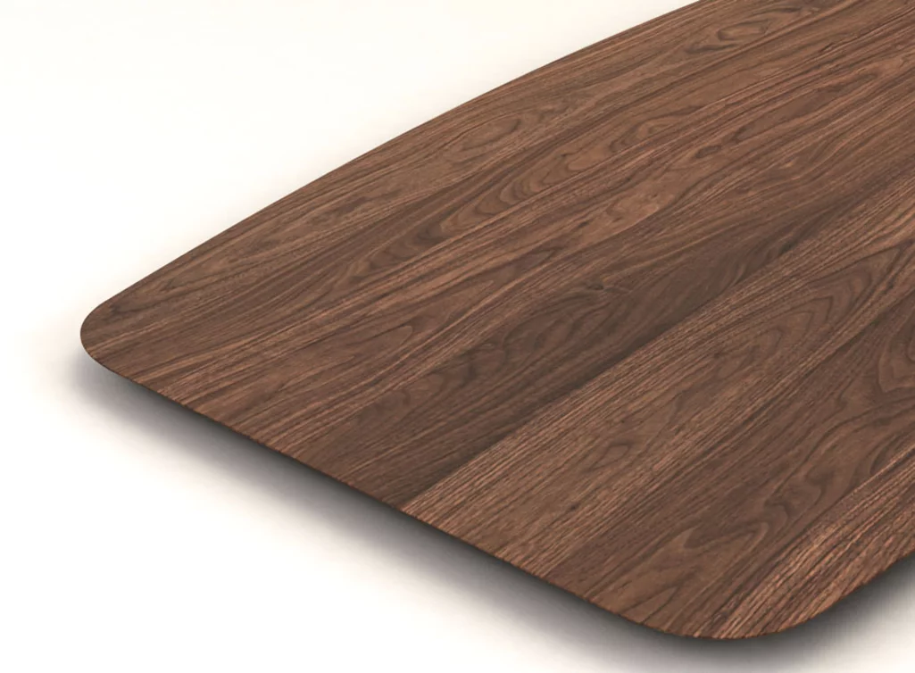 Tischplatte Bootsform aus weitgehend astfreien Nussbaum